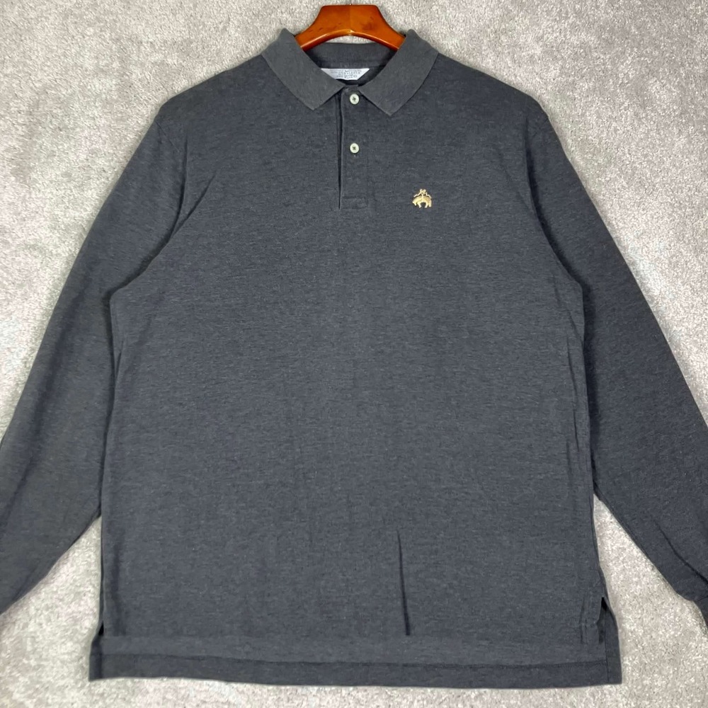 Vintage 80s Brooks Brothers Golden Fleece Polo Shirt Men L Gray Long Sleeve USA
